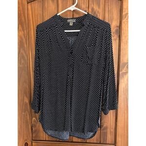 market & spruce black & white polka dot blouse size medium